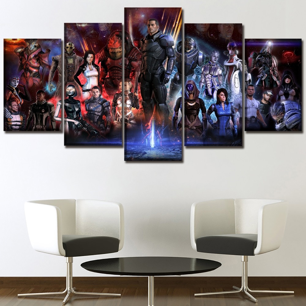 Mass Effect Characters Poster 1 Gaming – 5 Panel Canvas Art Wall Decor