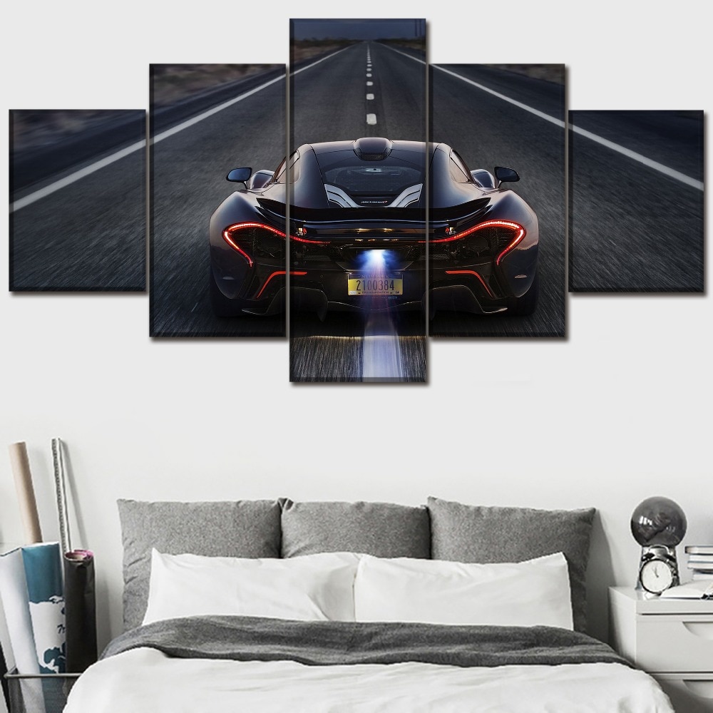 McLaren P1 Back View Black And Red Car – 5 Panel Canvas Art Wall Decor