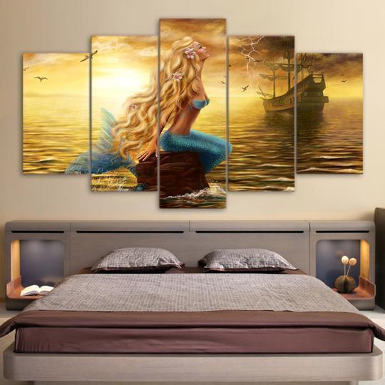Mermaid Painting Nature – 5 Panel Canvas Art Wall Decor