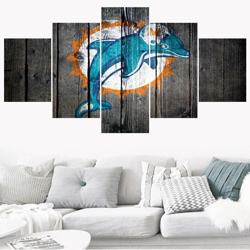 Miami Dolphins Logo Poster 2 Football – 5 Panel Canvas Art Wall Decor