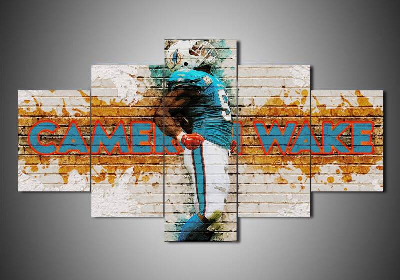 Miami Dolphins – Cameron Wake – Sport 5 Panel Canvas Art Wall Decor