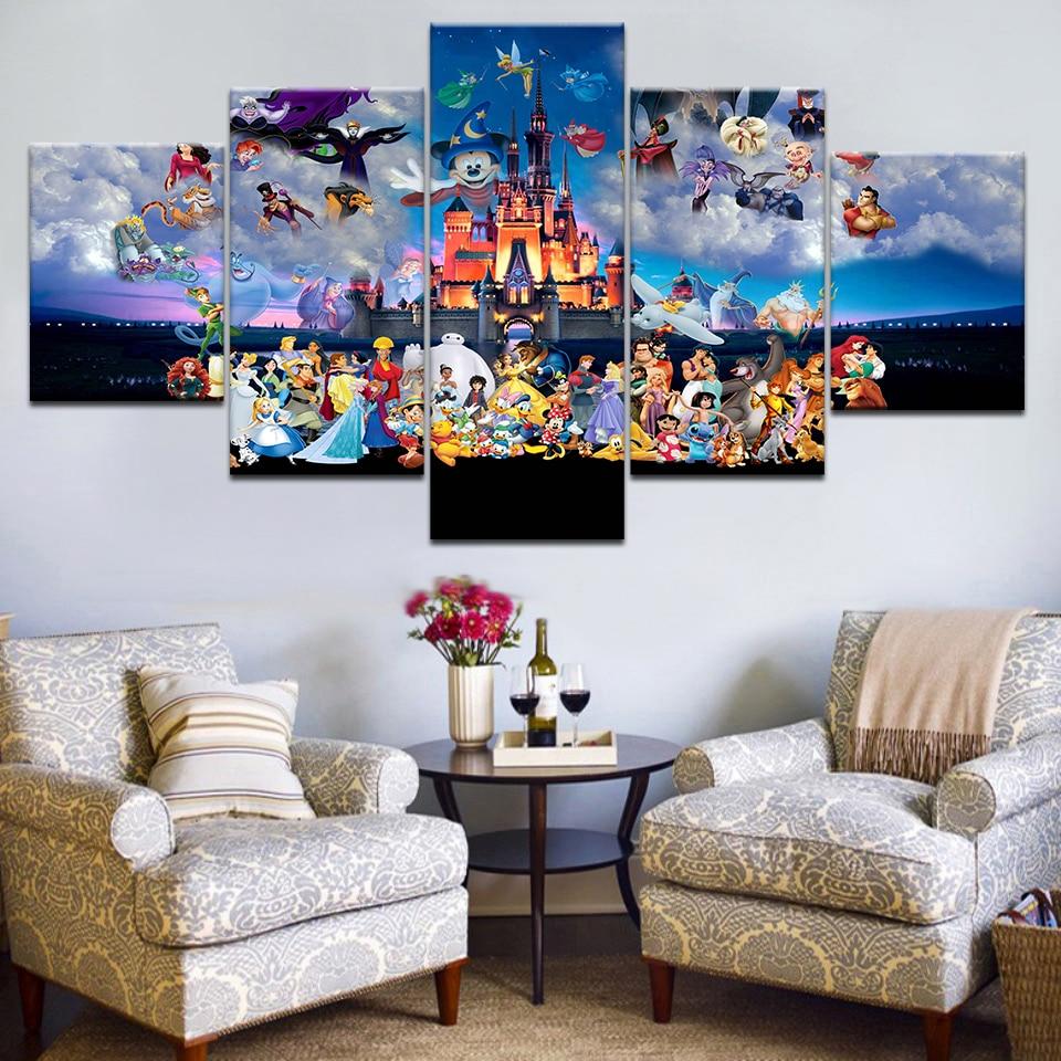 Mickey Mouse Castle Cartoon – 5 Panel Canvas Art Wall Decor