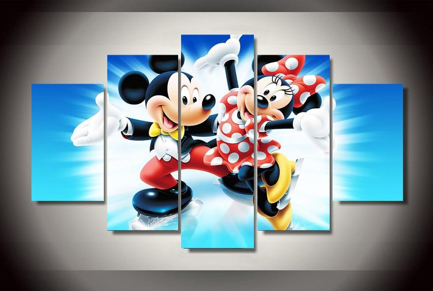 Mickey Mouse Mickey Dancing Wih Winnie Cartoon – 5 Panel Canvas Art Wall Decor