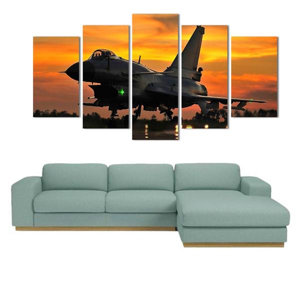 Military Jet Aviation Plane Sunset – Airplane 5 Panel Canvas Art Wall Decor
