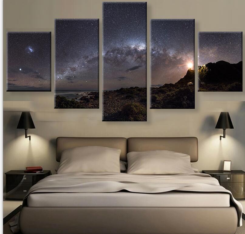 Milky Way And Aurora Lights – Nature 5 Panel Canvas Art Wall Decor