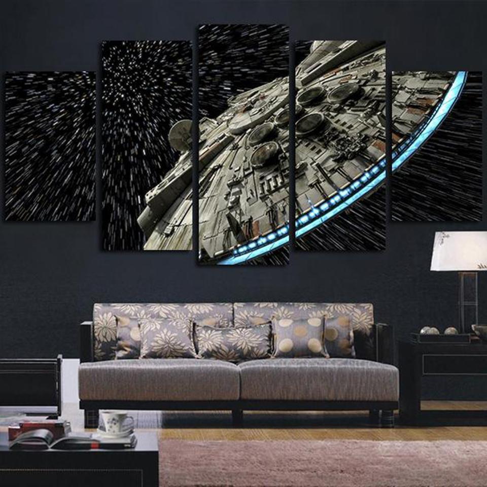 Millennium Falcon Light Speed Star Wars Movie – 5 Panel Canvas Art Wall Decor