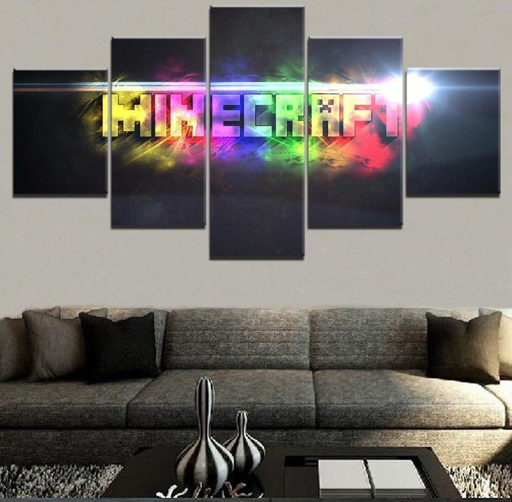Minecraft Colorful Poster Gaming – 5 Panel Canvas Art Wall Decor