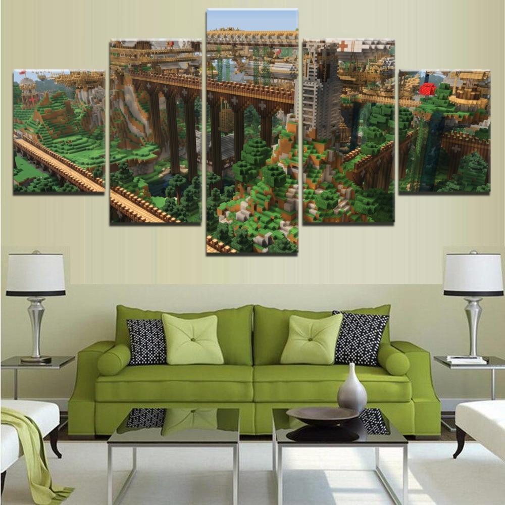 Minecraft High Bridge Gaming – 5 Panel Canvas Art Wall Decor