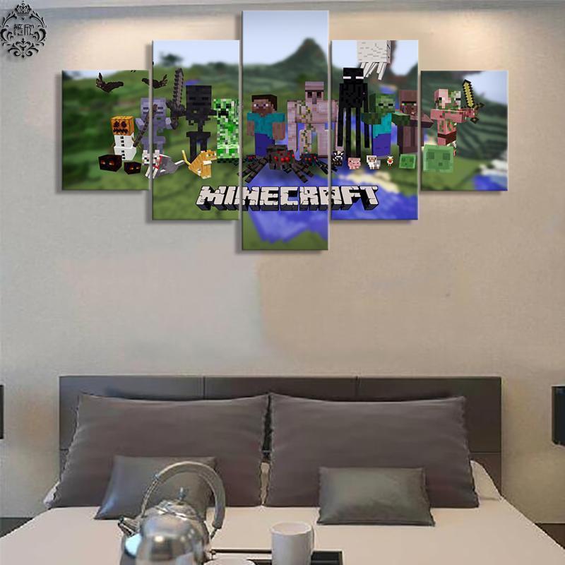 Minecraft Poster Gaming – 5 Panel Canvas Art Wall Decor