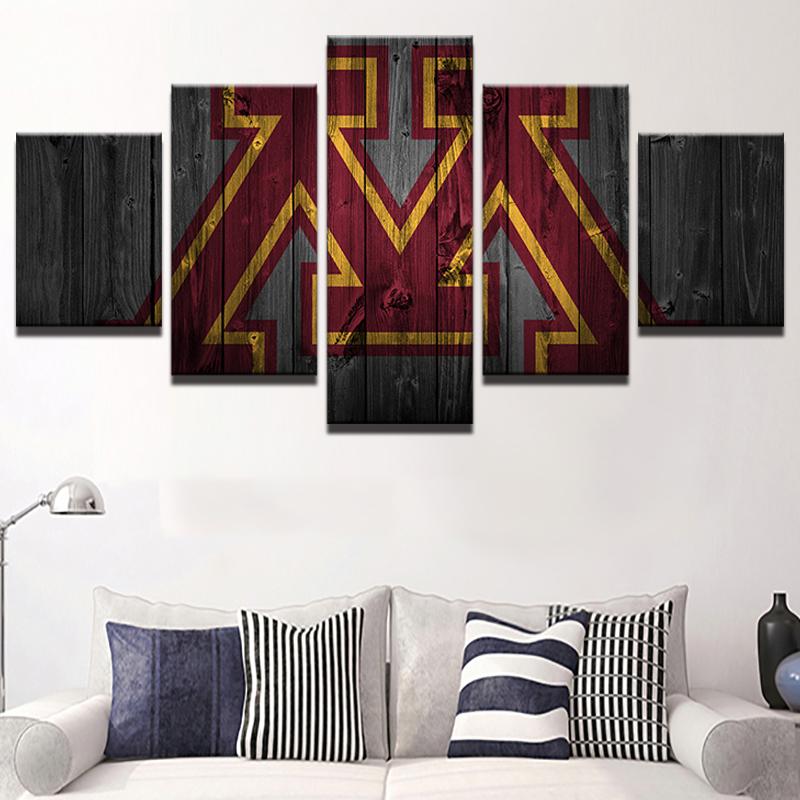 Minnesota Gophers College Barnwood Style Sport – 5 Panel Canvas Art Wall Decor