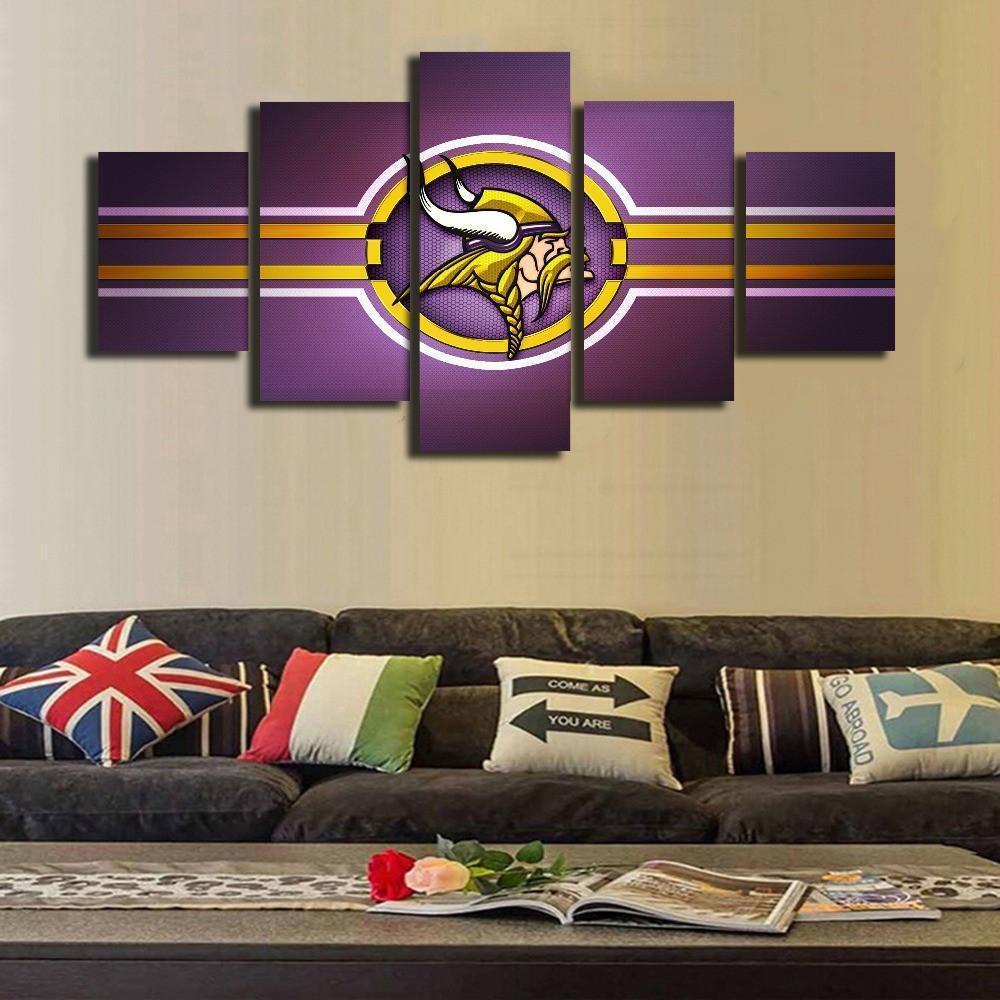 Minnesota Vikings Purple Logo Football – 5 Panel Canvas Art Wall Decor