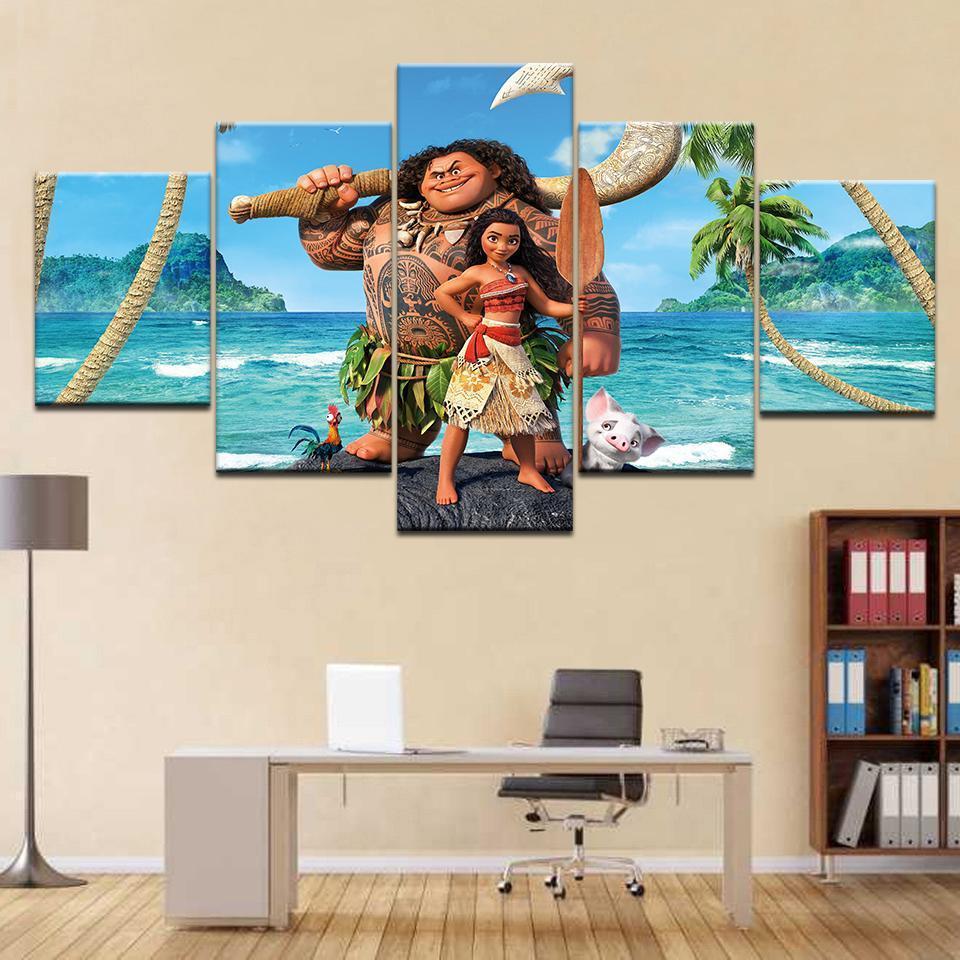 Moana and Brave Maui Disney – 5 Panel Canvas Art Wall Decor