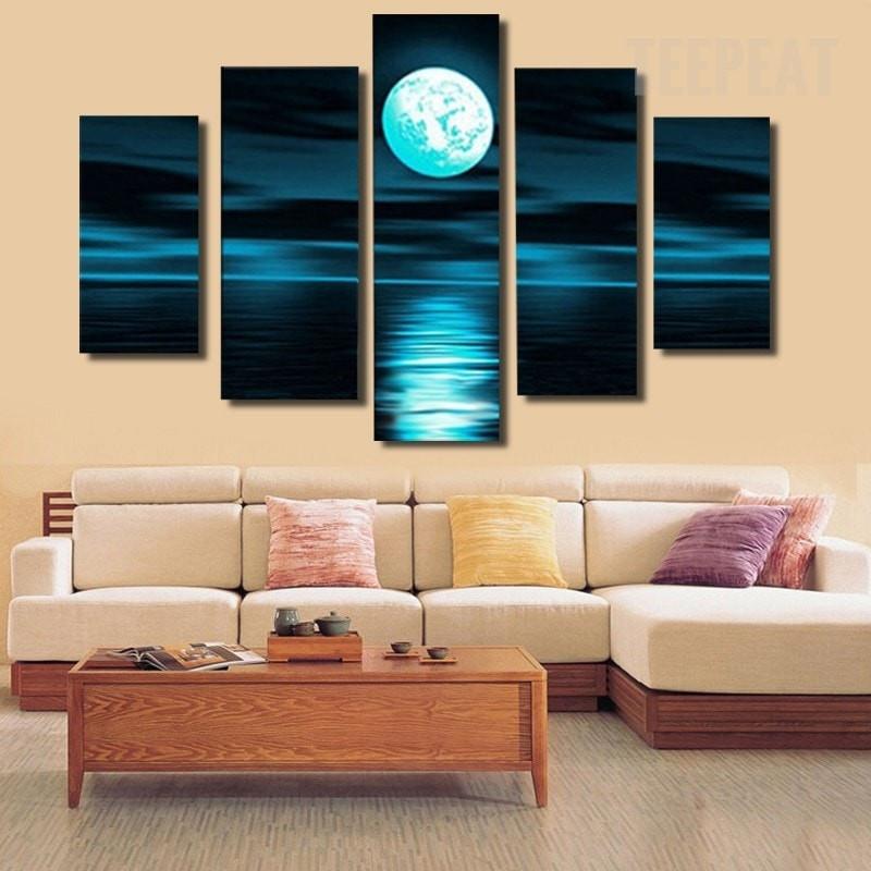Moonlit Night – Nature 5 Panel Canvas Art Wall Decor