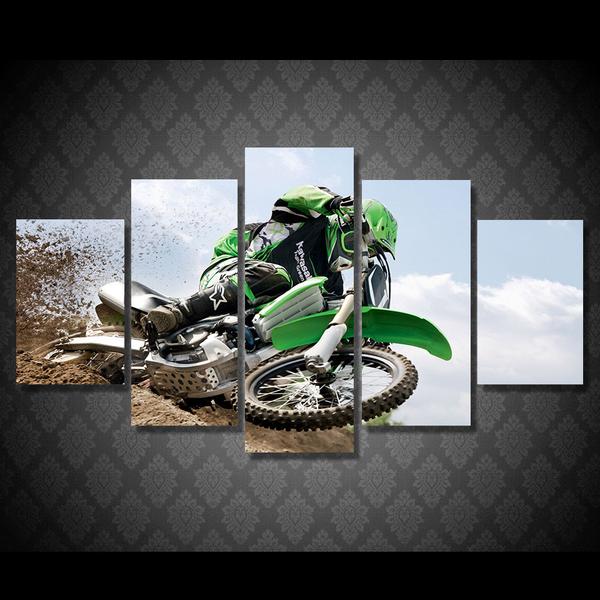 Motocross Supercross Dirtbike Skidding – Sport 5 Panel Canvas Art Wall Decor