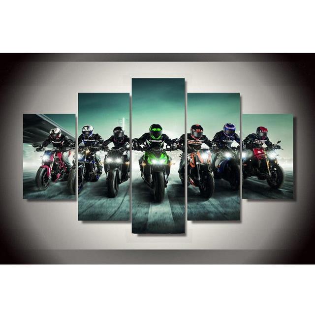 Motorcycle Race Tableau – Sport 5 Panel Canvas Art Wall Decor