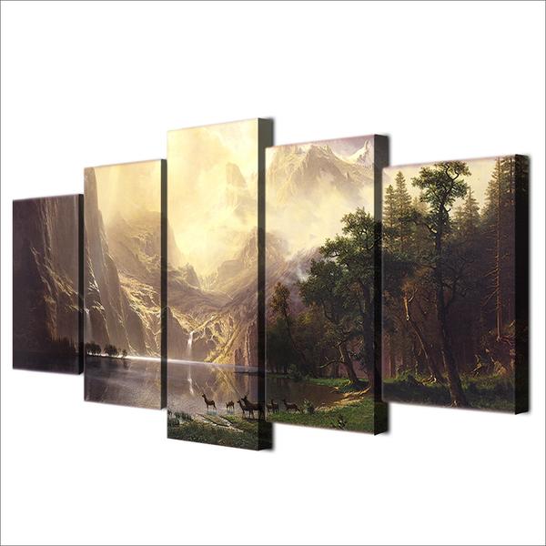 Mountain Lake Landscape – Nature 5 Panel Canvas Art Wall Decor