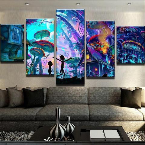Mushroom World Rick And Morty Cartoon – 5 Panel Canvas Art Wall Decor