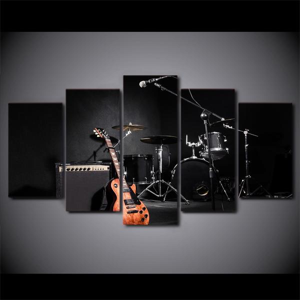Music Guitar Drums Instrument – Music 5 Panel Canvas Art Wall Decor
