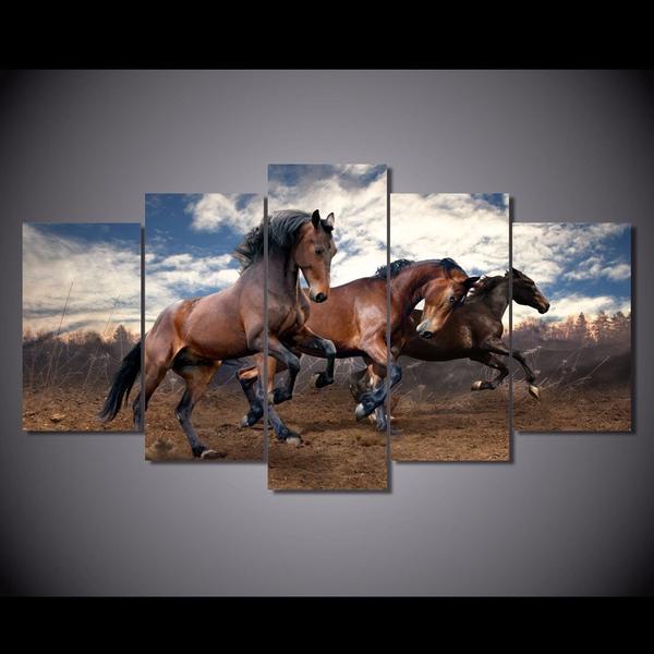Mustangs Horse – Animal 5 Panel Canvas Art Wall Decor