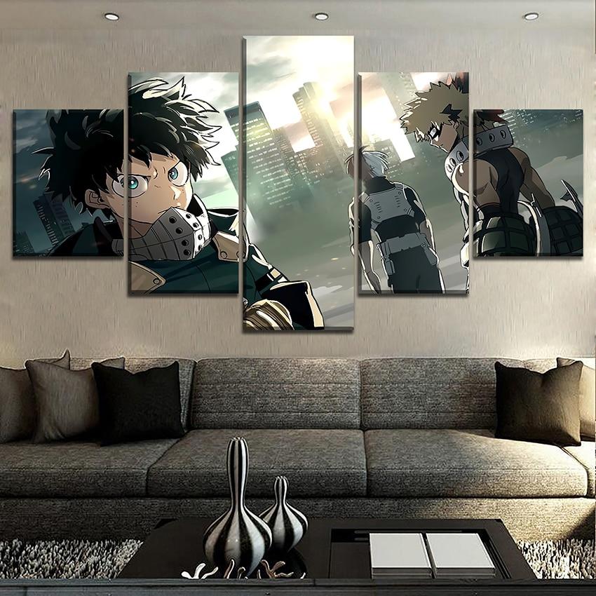 My Hero Academia Midoriya Izuku Todoroki Shoto Bakugo Katsuki Anime – 5 Panel Canvas Art Wall Decor