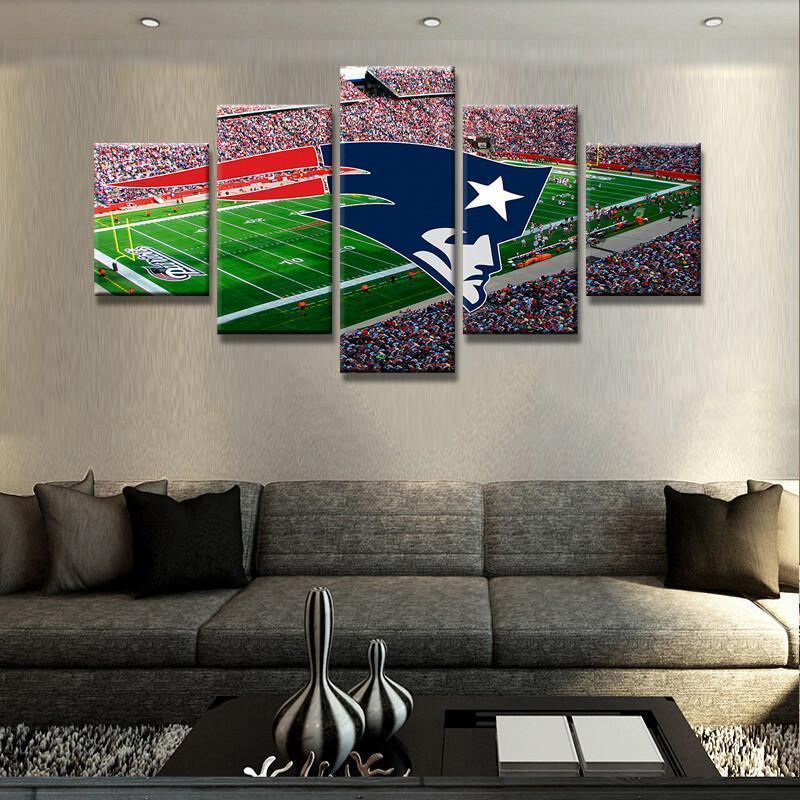 New England Patriots Logo Stadium Football – 5 Panel Canvas Art Wall Decor