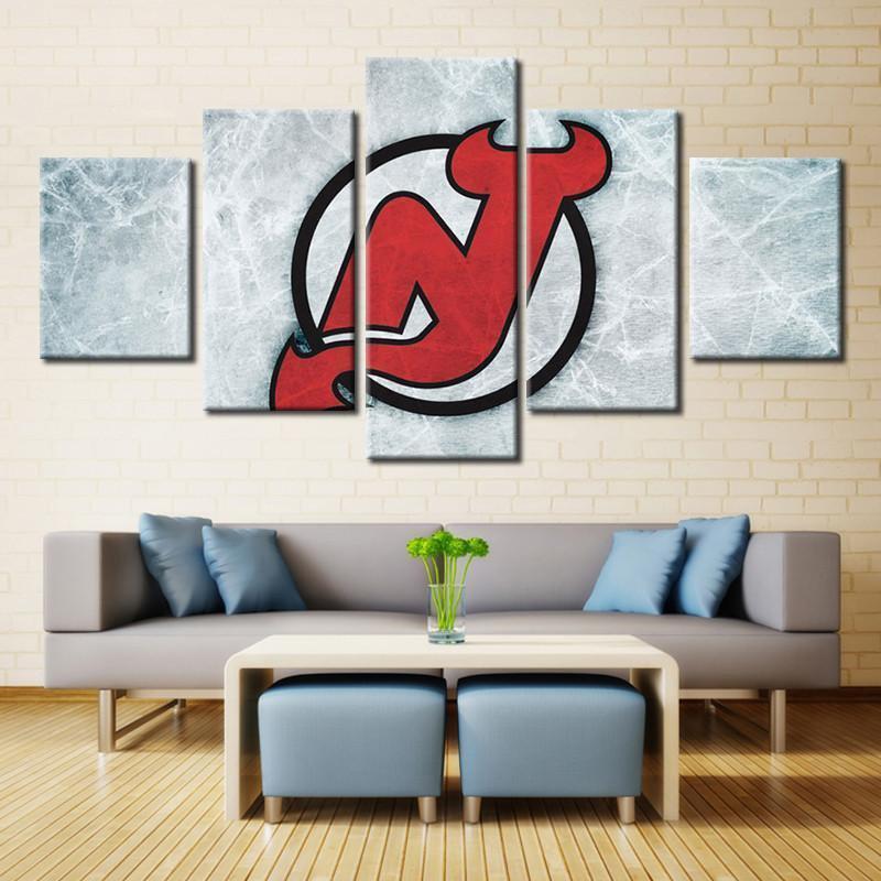 New Jersey Devils Logo 2 Ice Hockey – 5 Panel Canvas Art Wall Decor