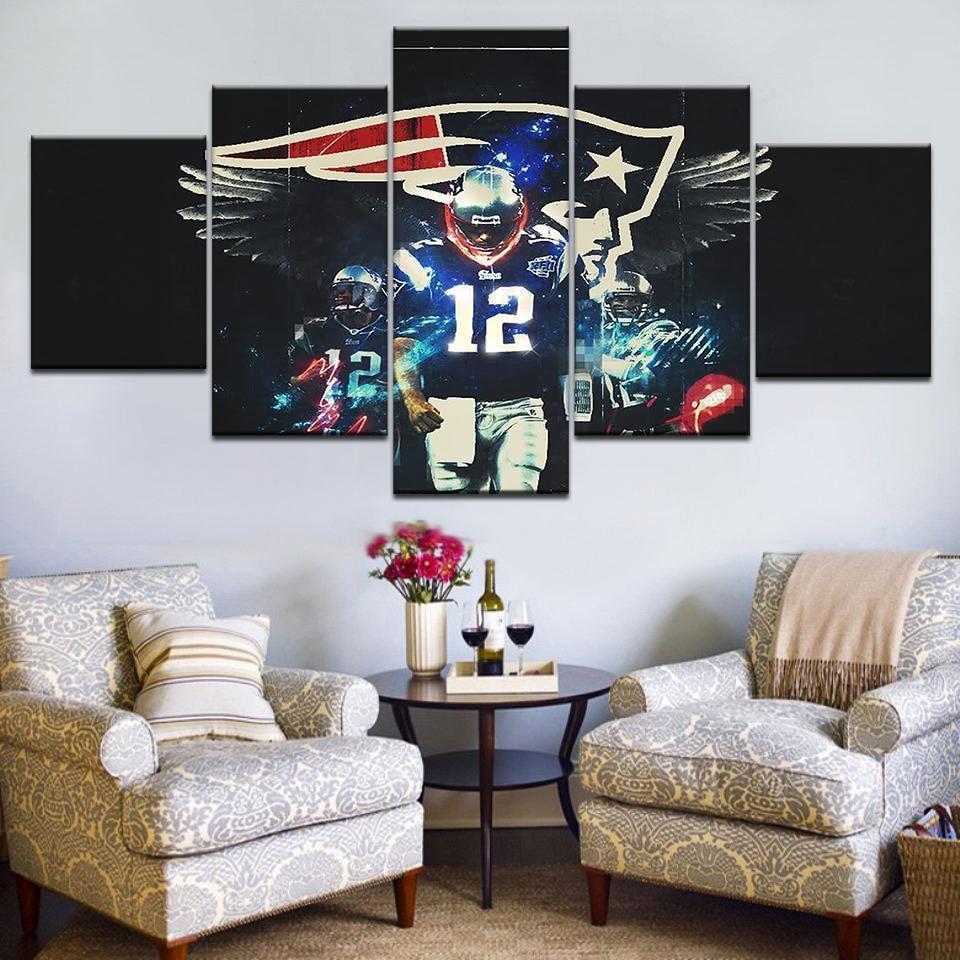 Number 12 New England Patriots Football – 5 Panel Canvas Art Wall Decor