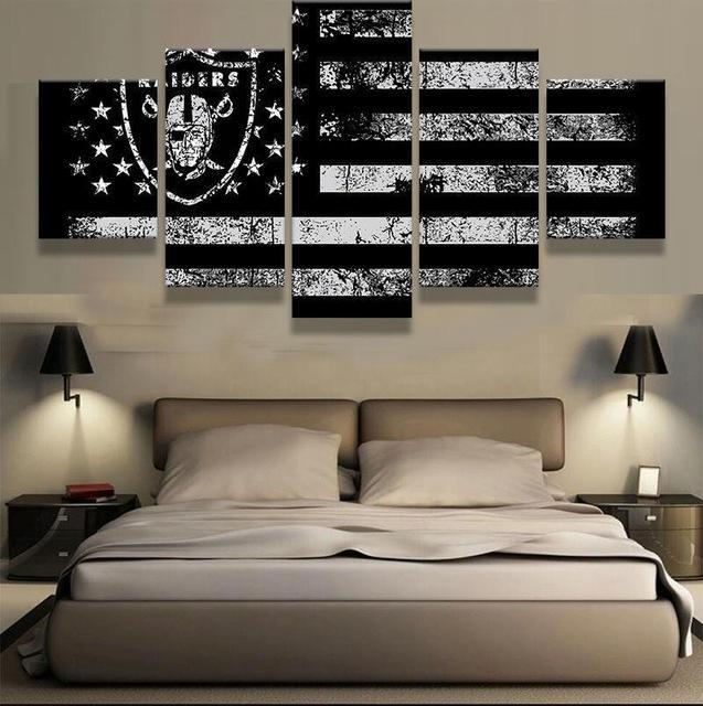 Oakland Raiders American Flag Sport – 5 Panel Canvas Art Wall Decor