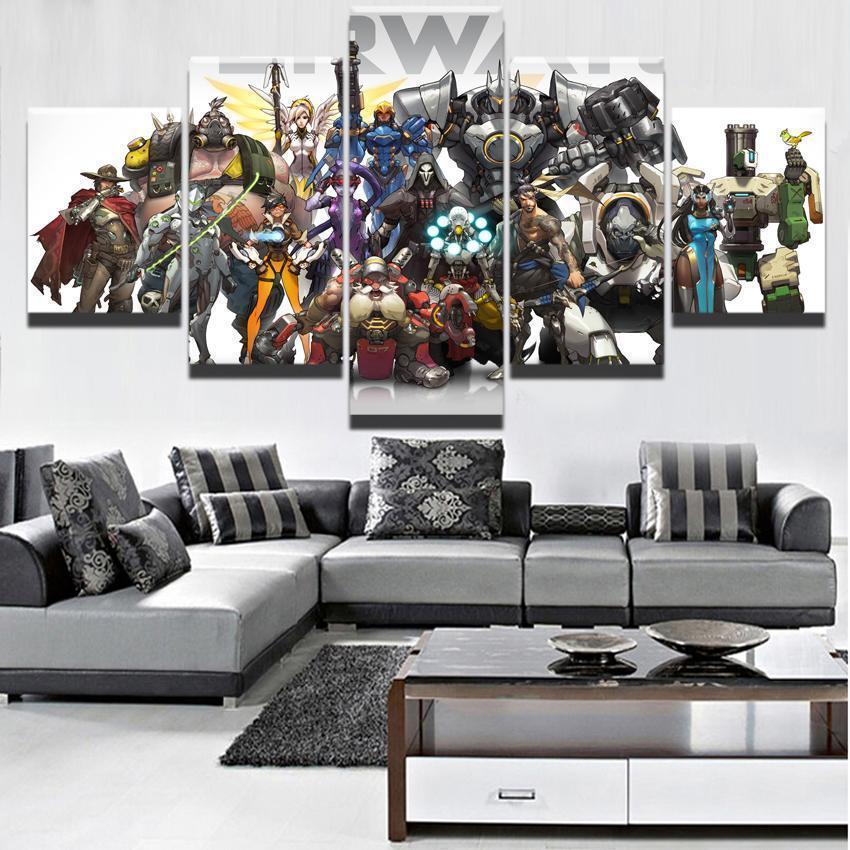 Overwatch Multi Champion Gaming – 5 Panel Canvas Art Wall Decor
