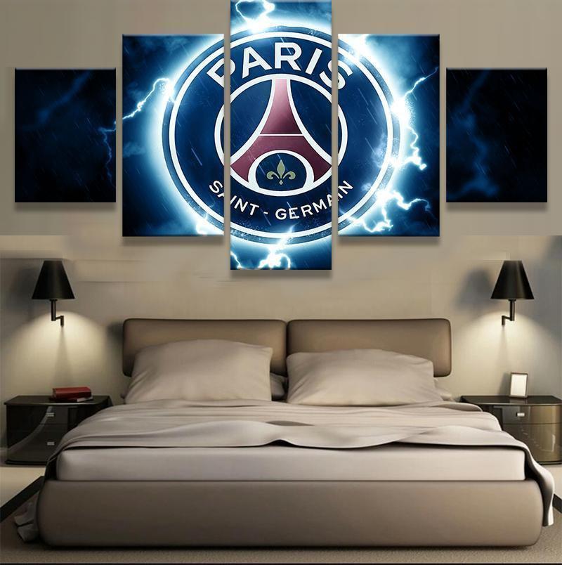 PARIS Saint Germain Thunder Logo Soccer – 5 Panel Canvas Art Wall Decor