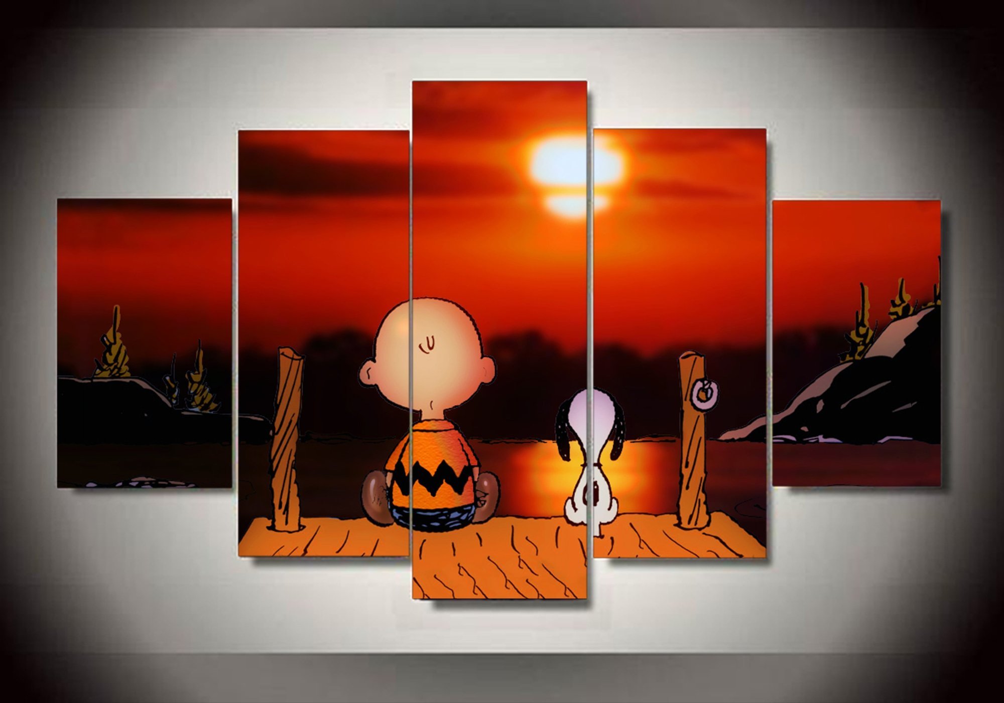 Peanuts – Snoopy – The Peanuts Gang In Christmas 3 – Cartoon 5 Panel Canvas Art Wall Decor-CV