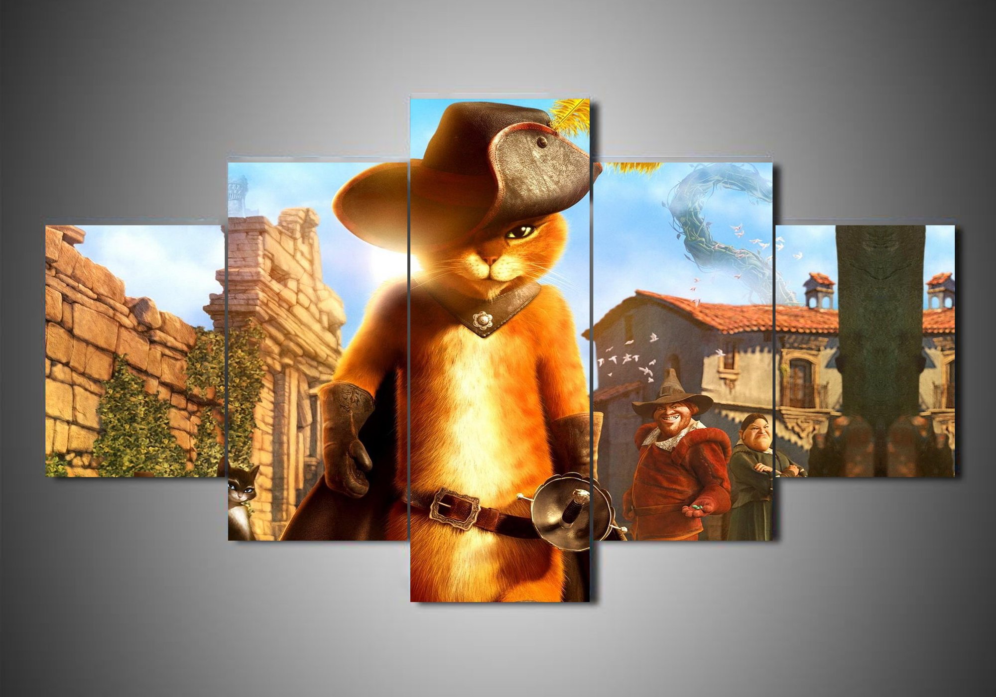 Puss In Boots 1 – Cartoon 5 Panel Canvas Art Wall Decor