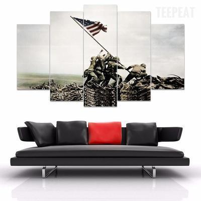 Raising The Flag Iwo Jima Army – 5 Panel Canvas Art Wall Decor