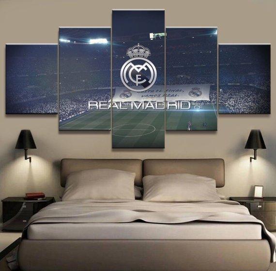 Real Madrid Stadium Football With Logo Sport – 5 Panel Canvas Art Wall Decor