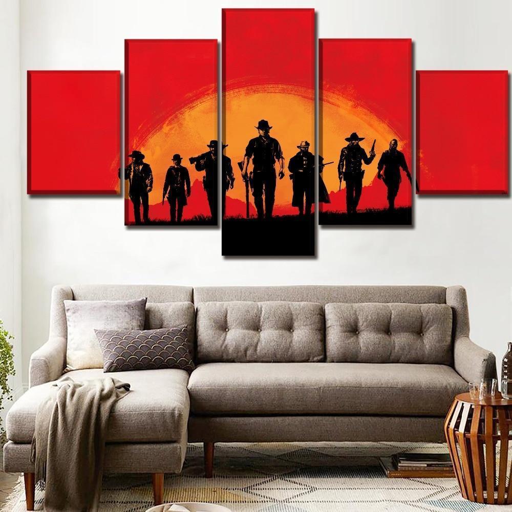 Red Dead Redemption 2 Squad In The Sunset Gaming – 5 Panel Canvas Art Wall Decor