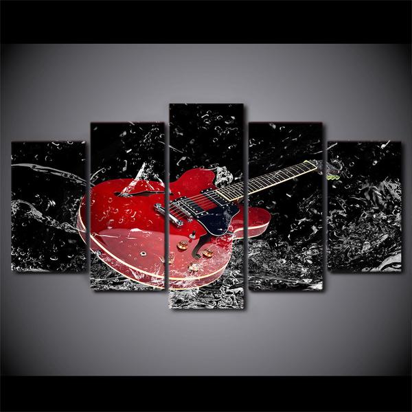 Red Guitar Splash – Music 5 Panel Canvas Art Wall Decor