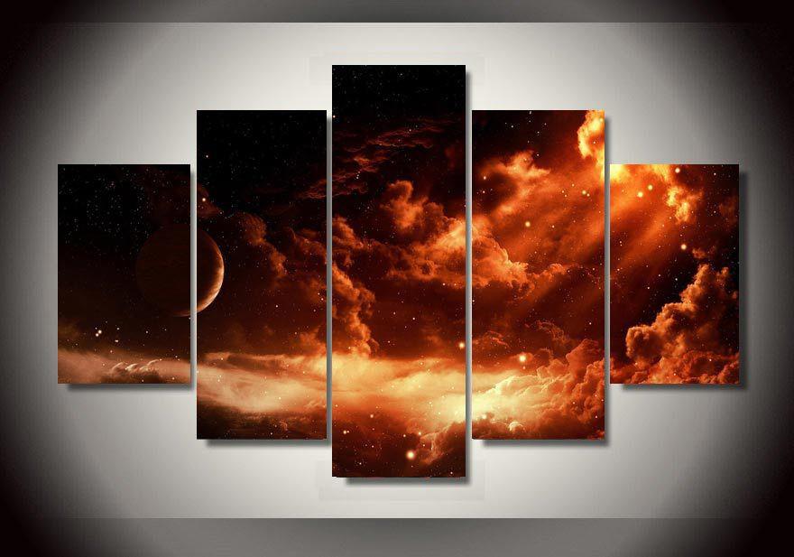 Red Space – Space 5 Panel Canvas Art Wall Decor