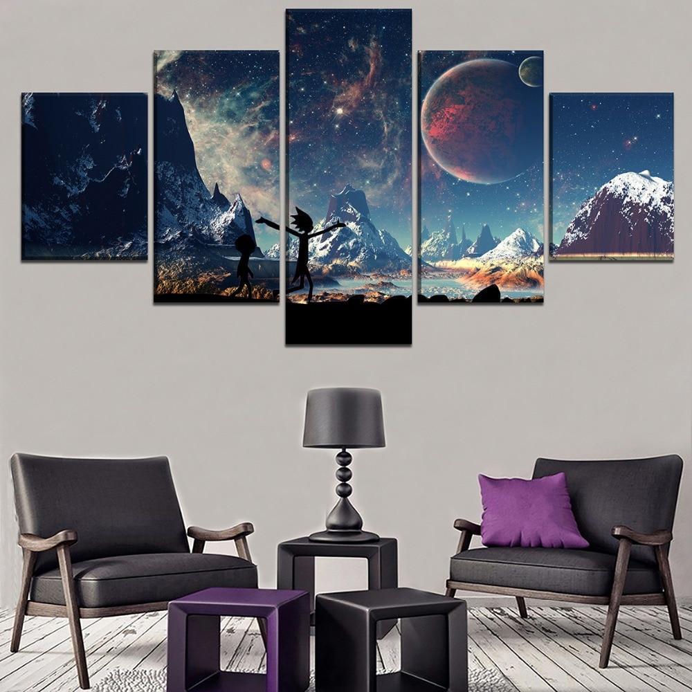 Rick And Morty In The Galaxy 1 Sitcom – 5 Panel Canvas Art Wall Decor