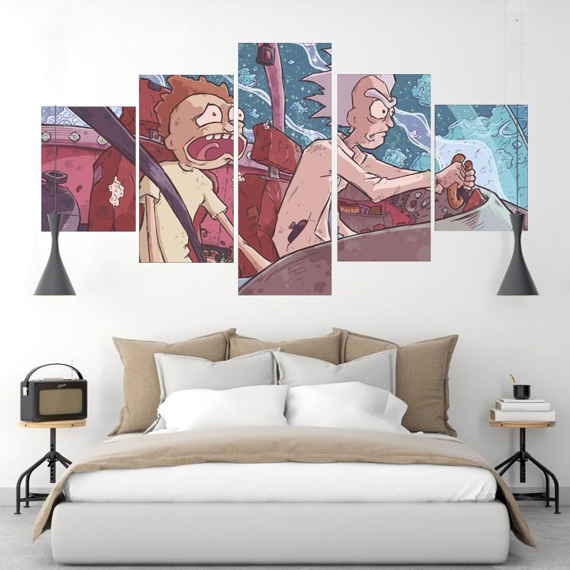 Rick And Morty Roughly Sailing – Cartoon 5 Panel Canvas Art Wall Decor