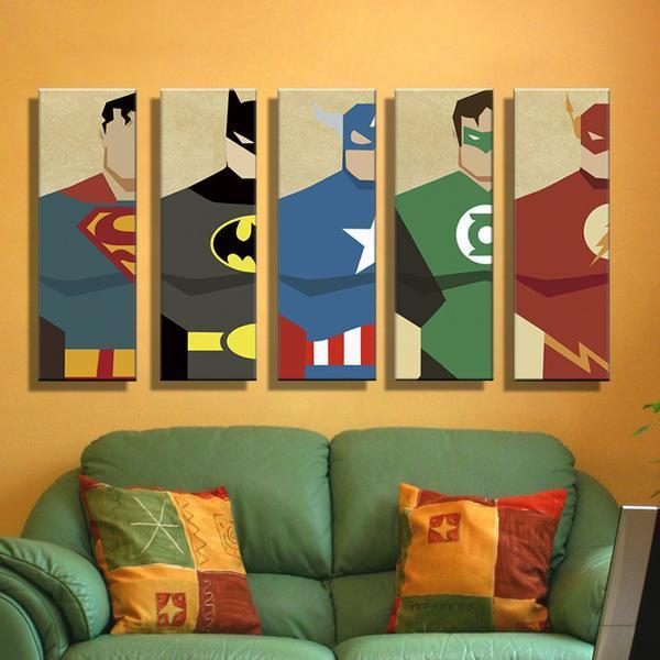 Superheros – Cartoon 5 Panel Canvas Art Wall Decor