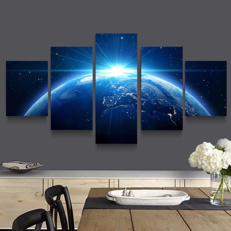 Universe Planet Earth 01 – Space 5 Panel Canvas Art Wall Decor