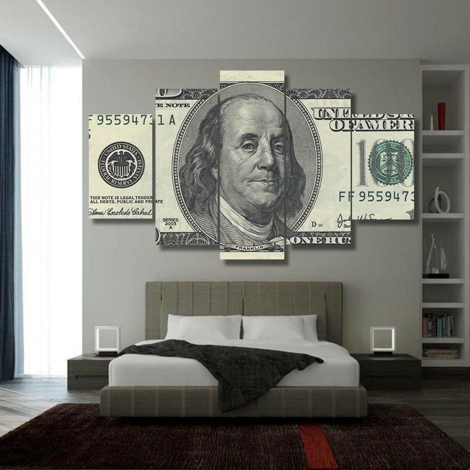 100 Dollar Bill Benjamin Franklin Money Wall Art Canvas Decor Printing