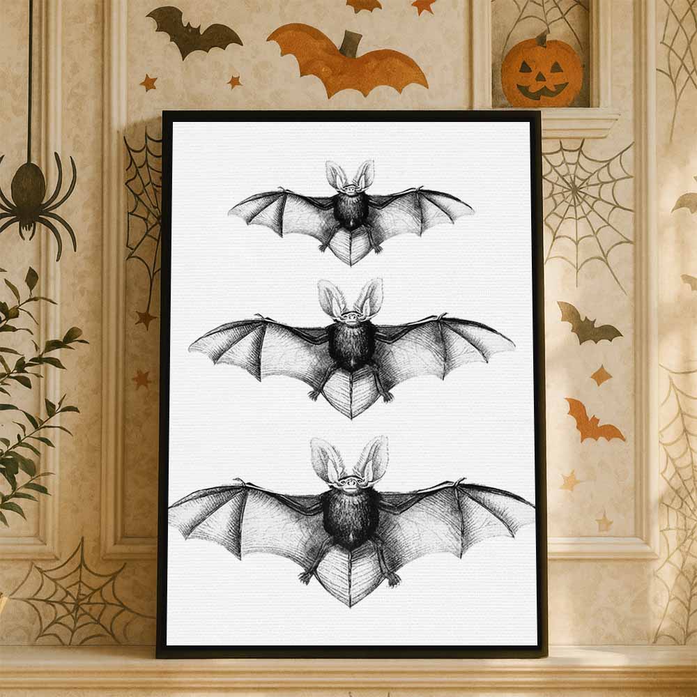 Bat Vintage Halloween Decor Framed Canvas Wall Art, Wall Decor Halloween, Vintage Canvas