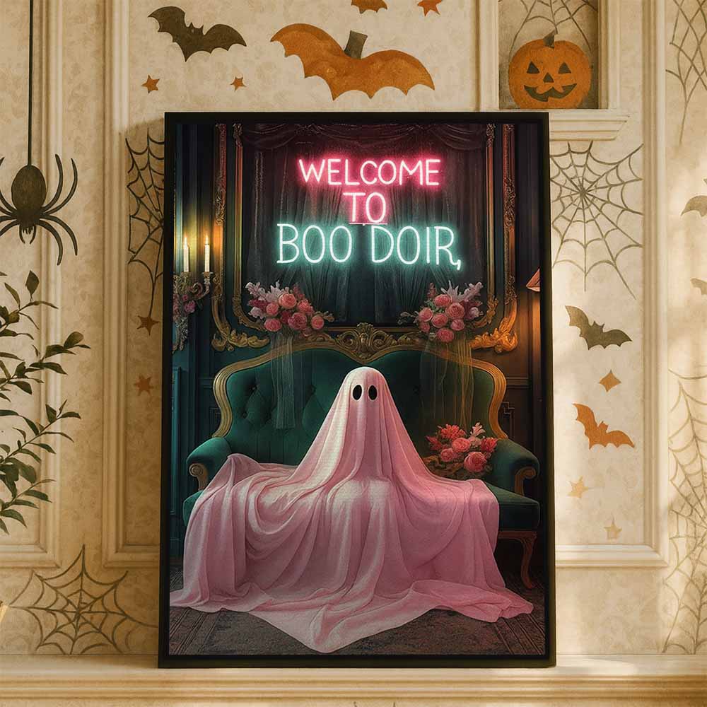 Boo Ghost Framed Canvas Wall Art, Wall Decor Halloween, Vintage Canvas