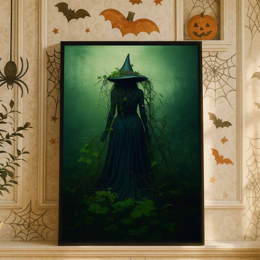 Forest Witch Framed Canvas Wall Art, Wall Decor Halloween, Vintage Canvas