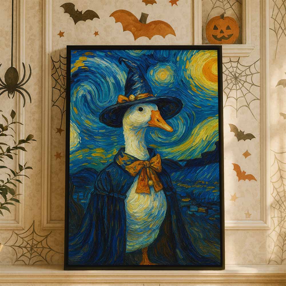Goose Starry Night Framed Canvas Wall Art, Wall Decor Halloween, Vintage Canvas