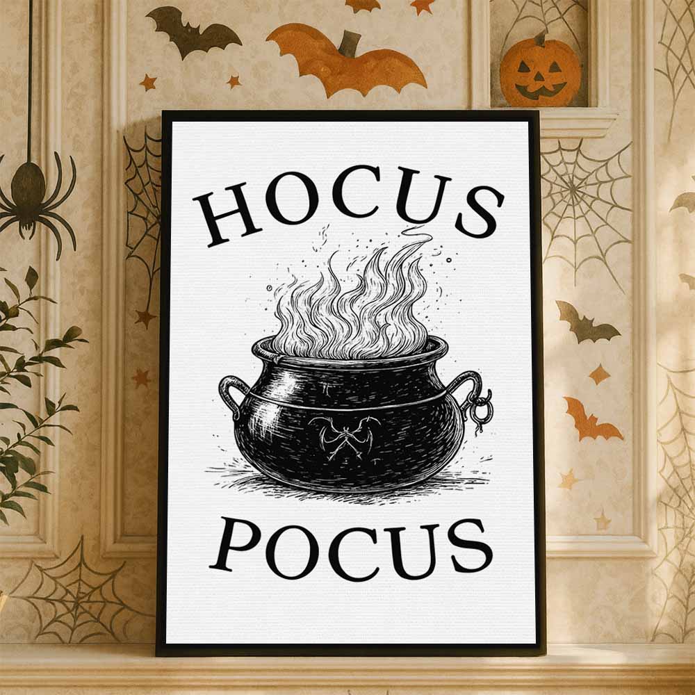 Hocus Pocus Framed Canvas Wall Art, Wall Decor Halloween, Vintage Canvas