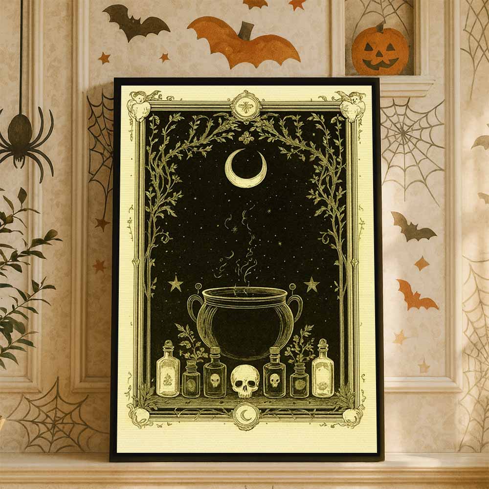 Kitchen Witcher Framed Canvas Wall Art, Wall Decor Halloween, Vintage Canvas