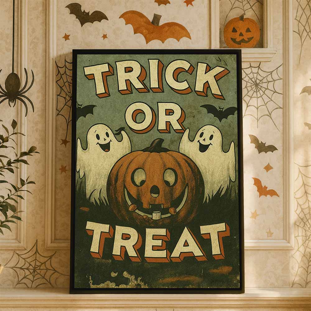 Retro Spookfest Vintage Halloween Framed Canvas Wall Art, Wall Decor Halloween, Vintage Canvas