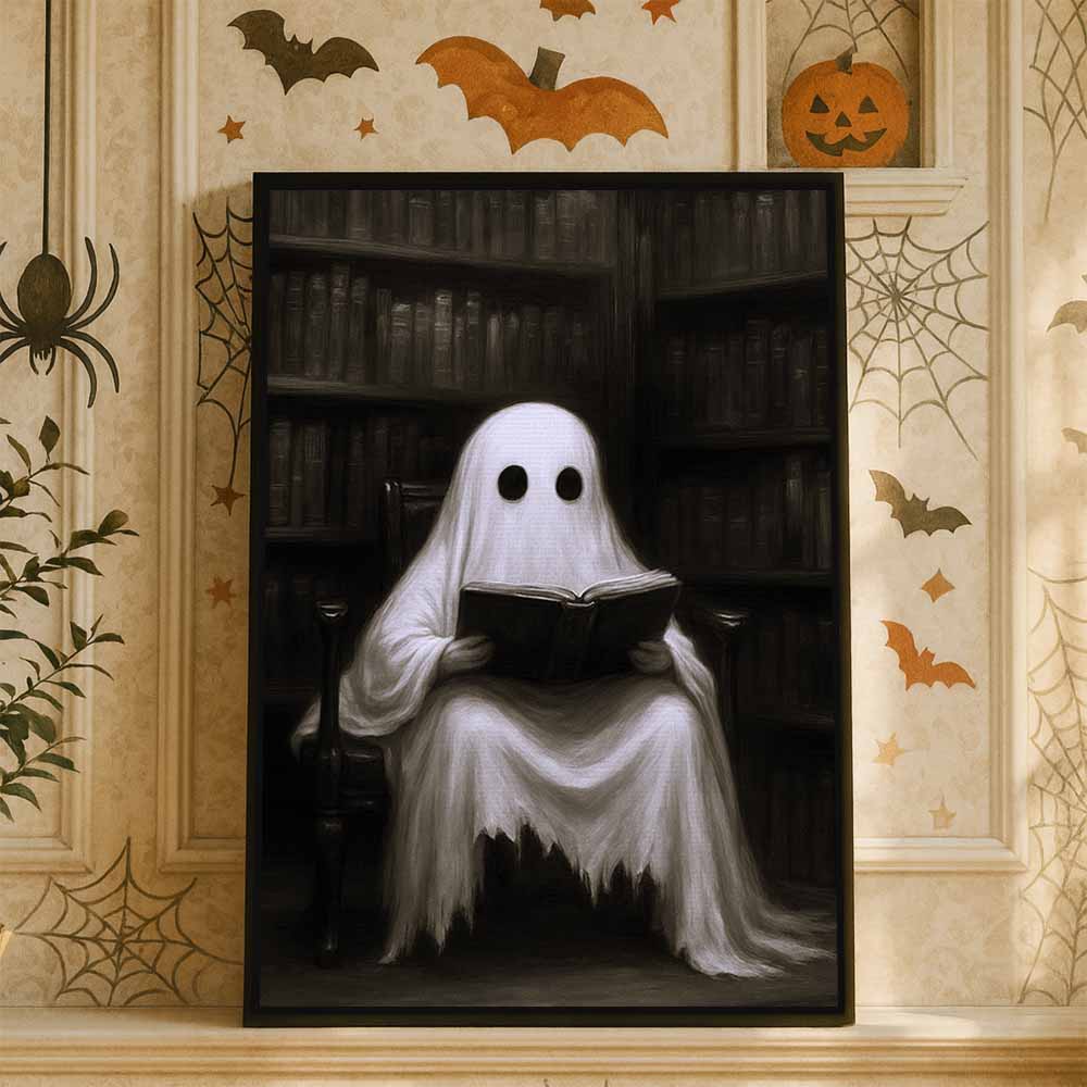 Spooky Ghost Painting Framed Canvas Wall Art, Wall Decor Halloween, Vintage Canvas